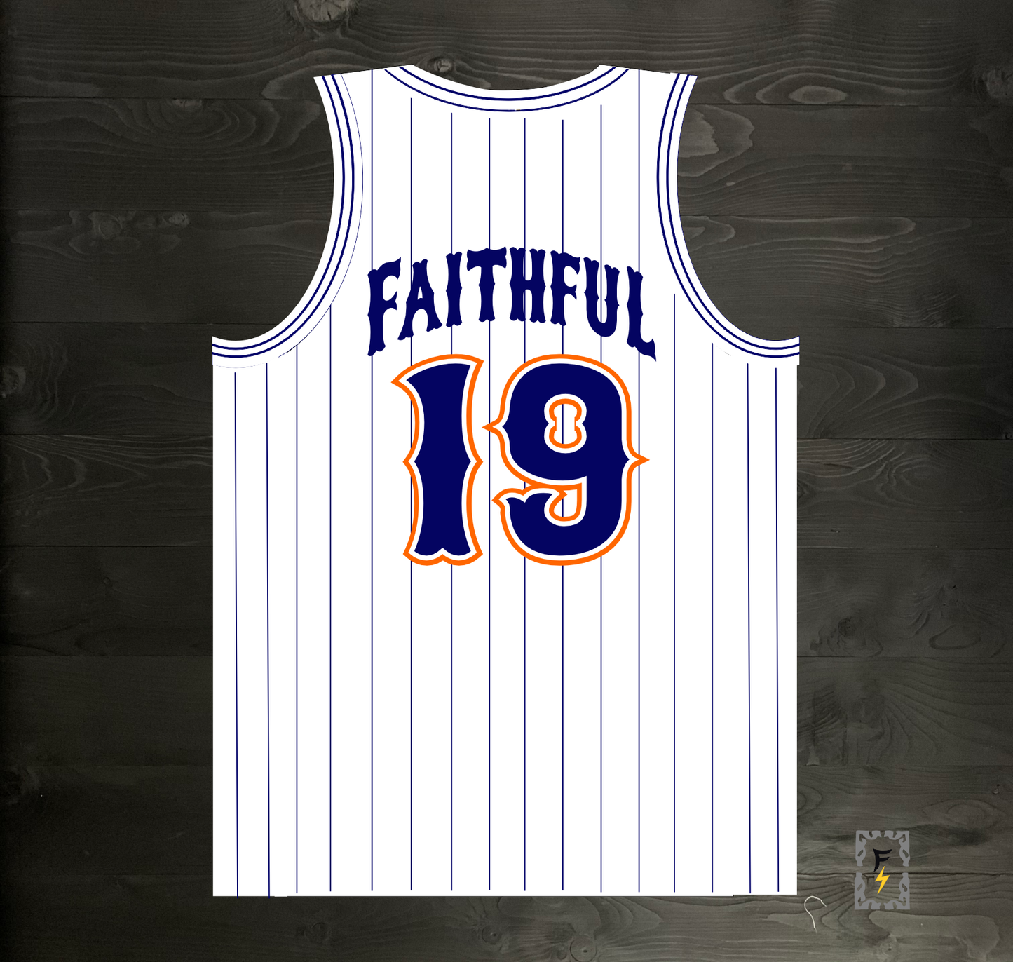 A-019m FINE CITY FAITHFUL #19 - White Orange Navy Pinstripes ALL SIZES - MADE TO ORDER