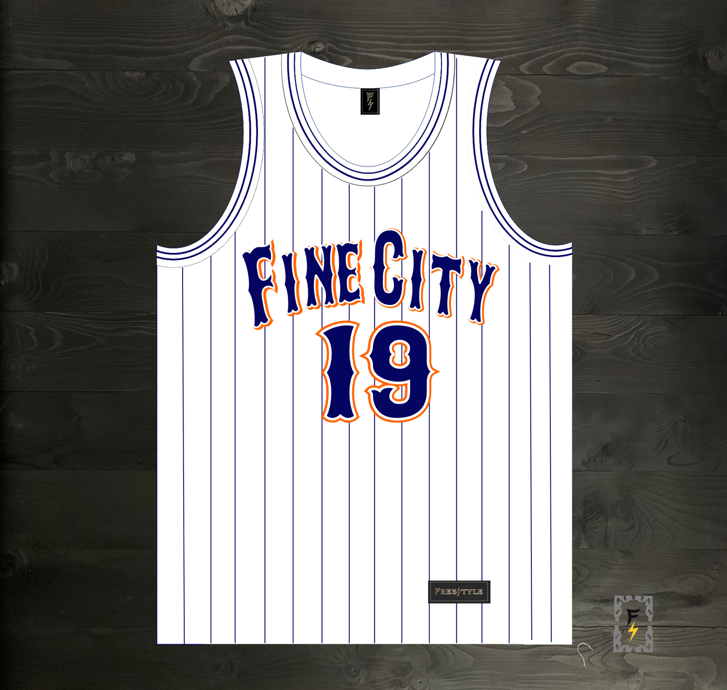 A-019m FINE CITY FAITHFUL #19 - White Orange Navy Pinstripes ALL SIZES - MADE TO ORDER