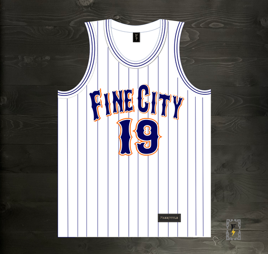 A-019m FINE CITY FAITHFUL #19 - White Orange Navy Pinstripes ALL SIZES - MADE TO ORDER