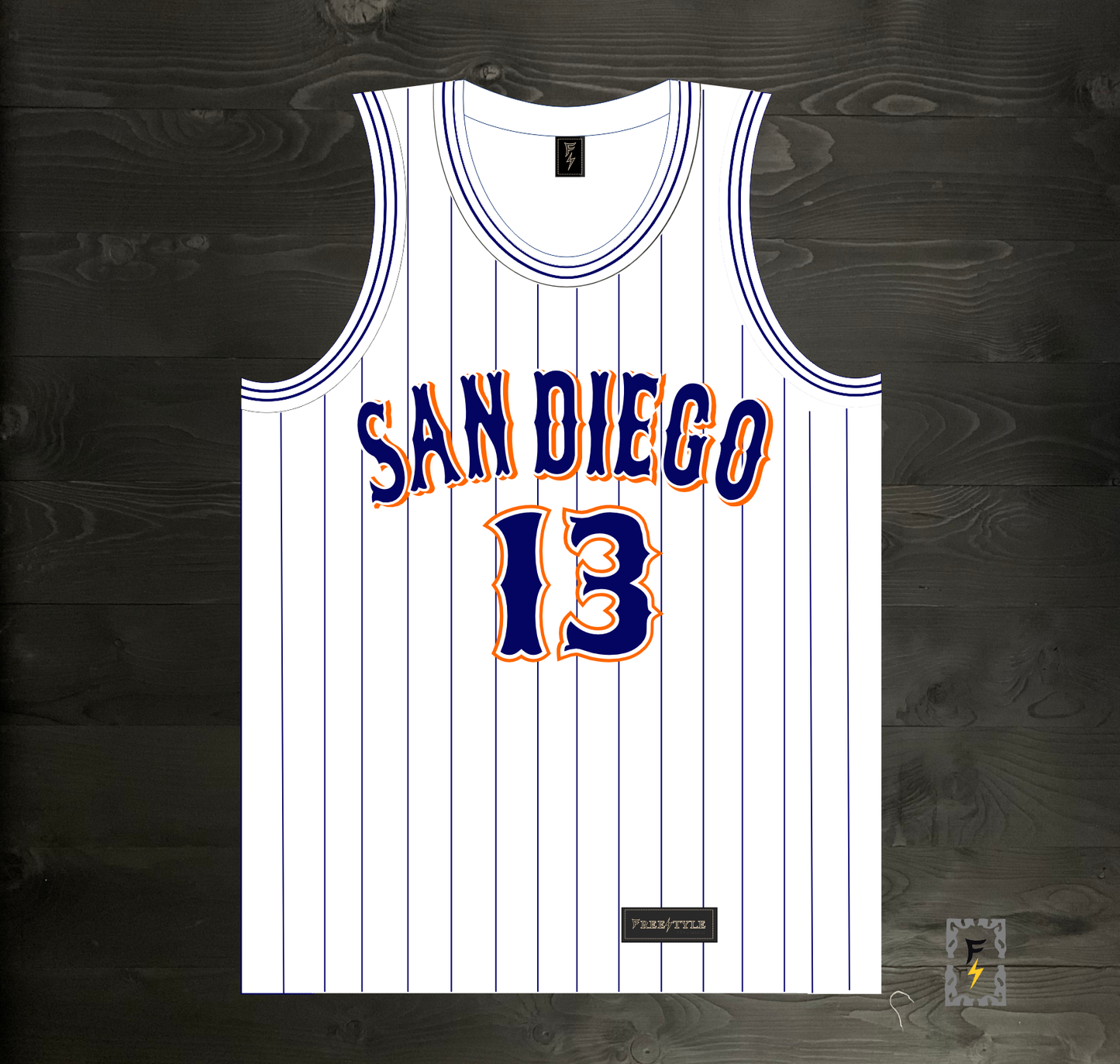 A-019m #13 White Orange Navy Pinstripes ALL SIZES - MADE TO ORDER