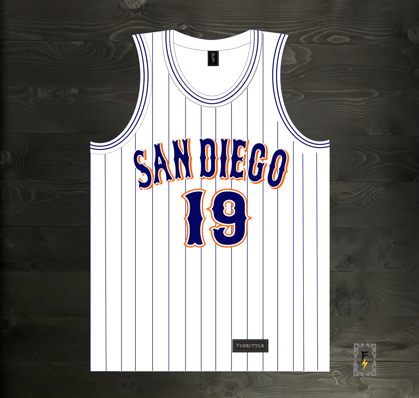 A-019m #19 White Orange Navy Pinstripes ALL SIZES - MADE TO ORDER