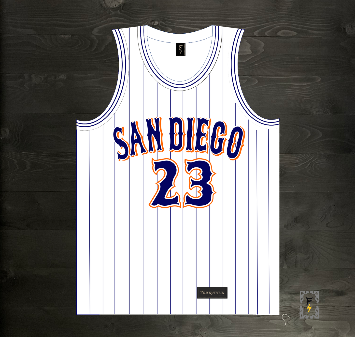 A-019m #23 White Orange Navy Pinstripes ALL SIZES - MADE TO ORDER