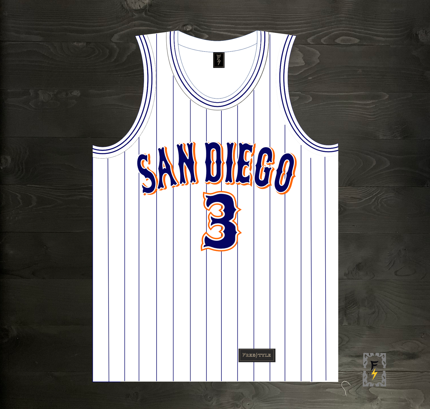 A-019m #3 White Orange Navy Pinstripes ALL SIZES - MADE TO ORDER