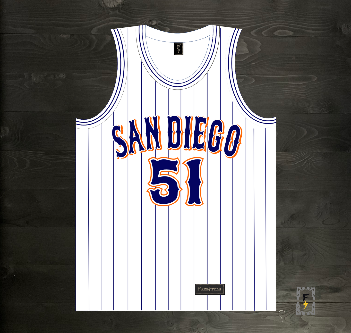 A-019m #51 White Orange Navy Pinstripes ALL SIZES - MADE TO ORDER