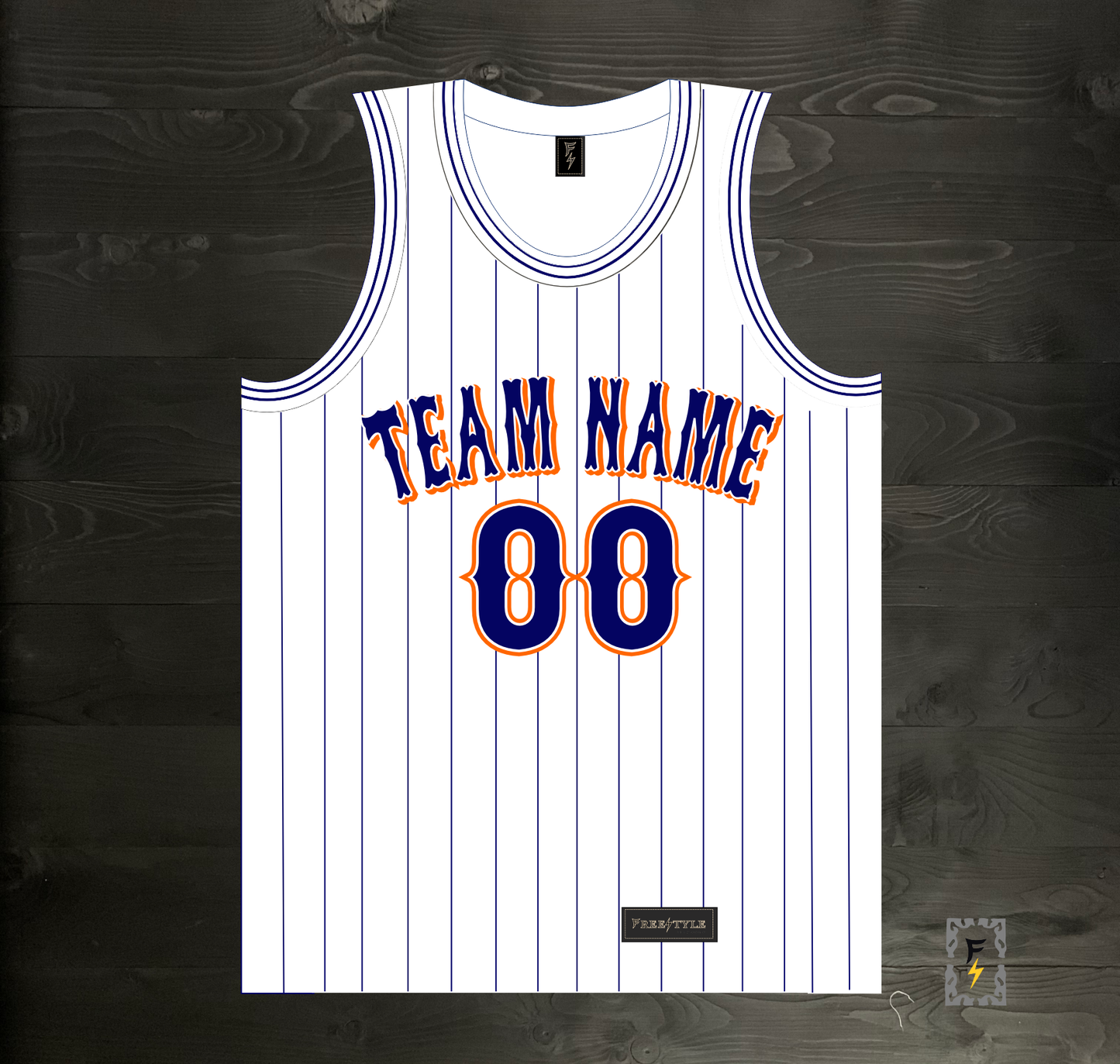 A-019m CUSTOM - White Orange Navy Pinstripes ALL SIZES - MADE TO ORDER