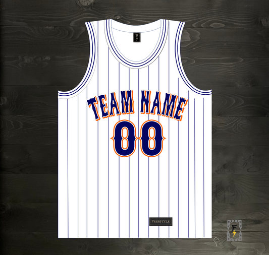 A-019m CUSTOM - White Orange Navy Pinstripes ALL SIZES - MADE TO ORDER