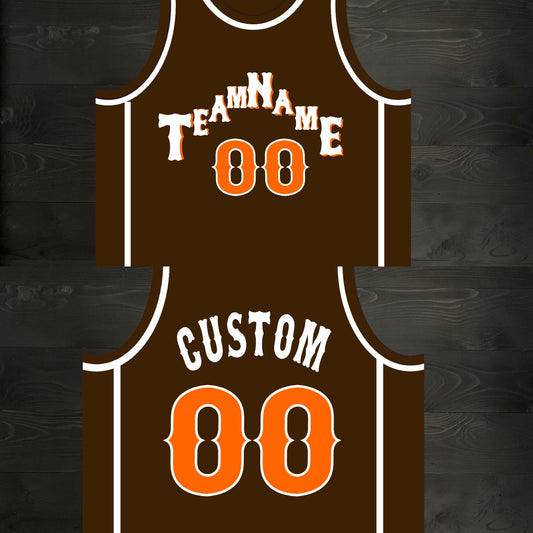 A-026m CUSTOM Pyramid Brown Orange White Basketball Jersey ALL SIZES - MADE ORDER