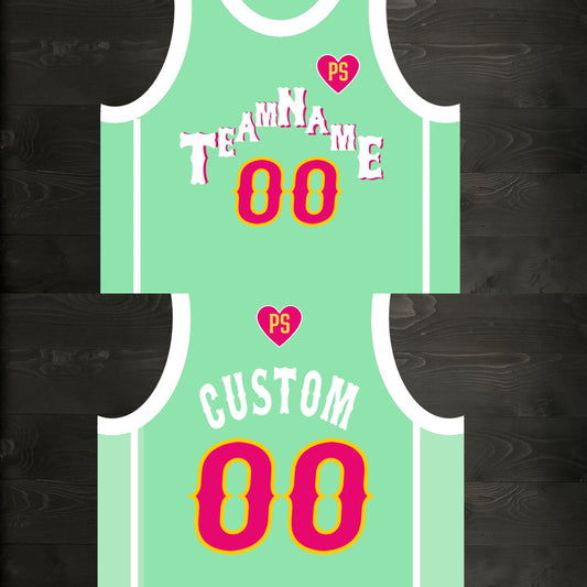 A-028m CUSTOM Pyramid Mint Pink Basketball Jersey ALL SIZES - MADE ORDER