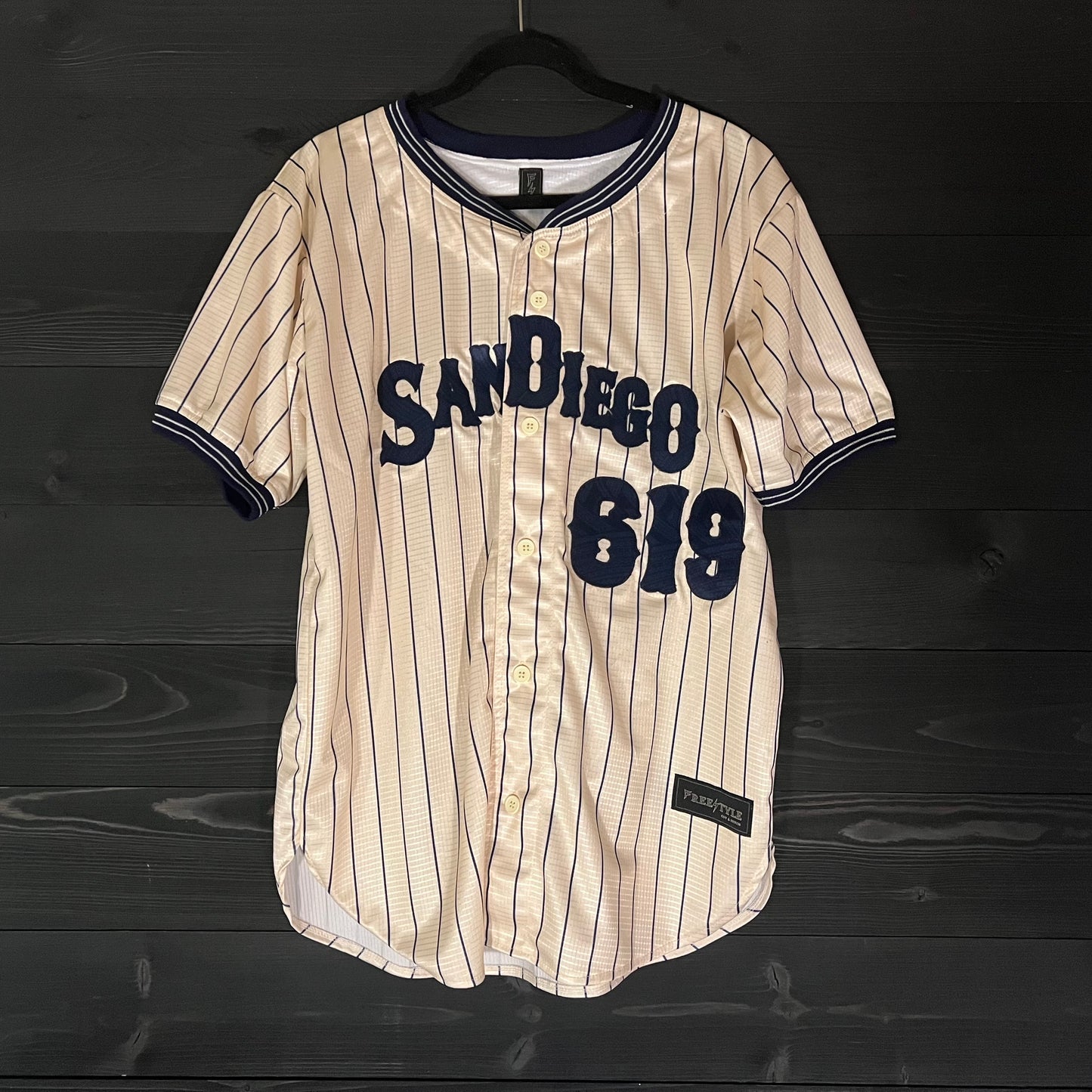 A-051a #619 ALL DAY Baseball Creme Navy Pinstripes - ALL SIZES