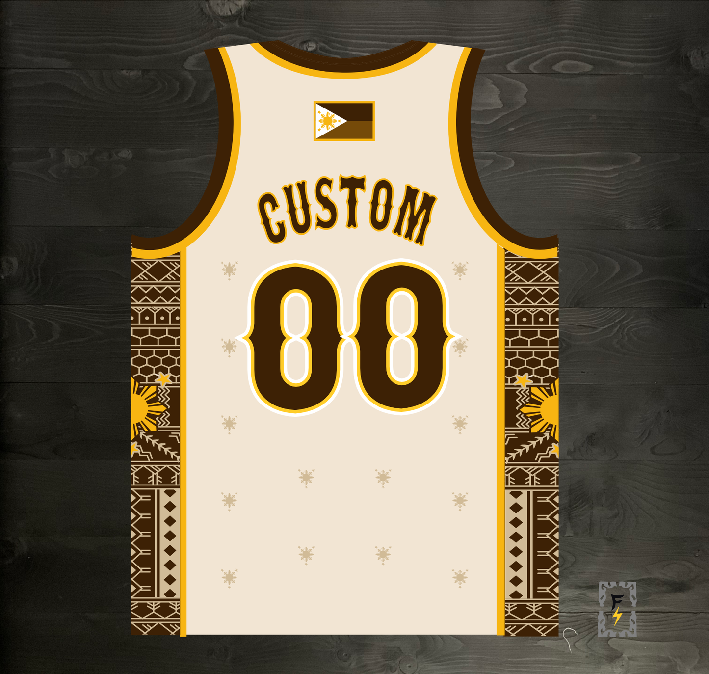 A-102m - CUSTOM Name and # Filipino Inspired Creme Brown Barong - MADE TO ORDER