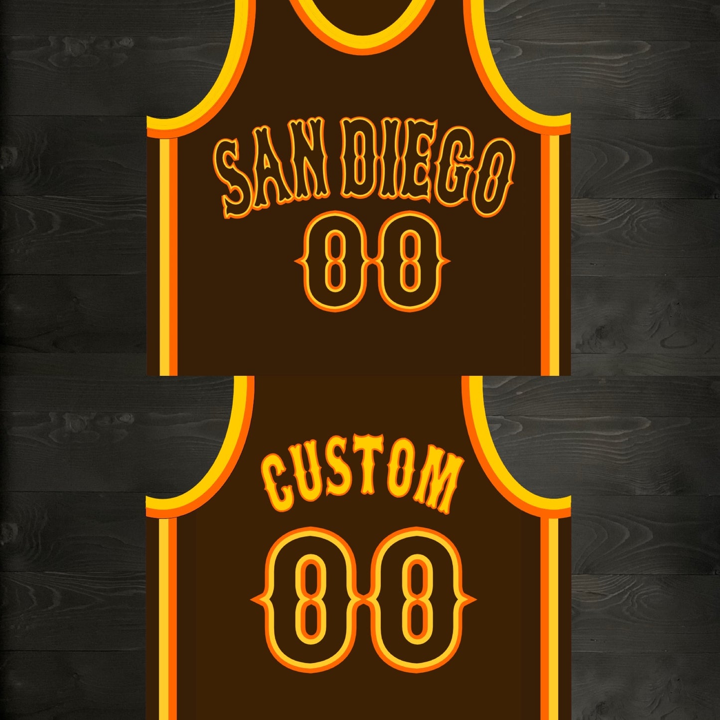 A-103m - CUSTOM Name and # Brown Orange Yellow on Brown - MADE TO ORDER