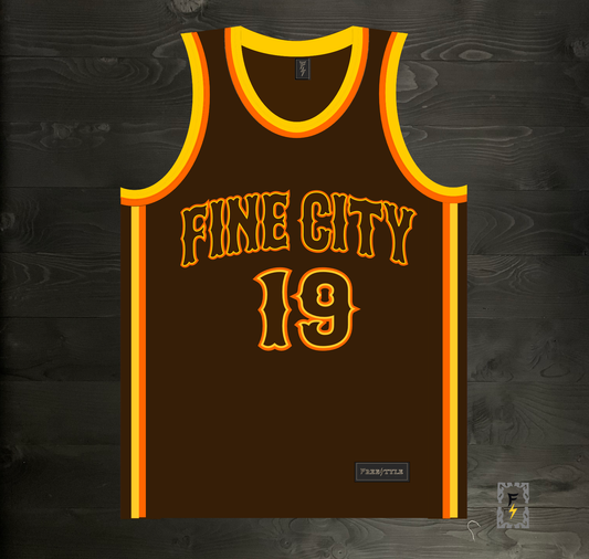 A-103m #19 FINE CITY FAITHFUL Brown Orange Yellow on Brown - MADE TO ORDER