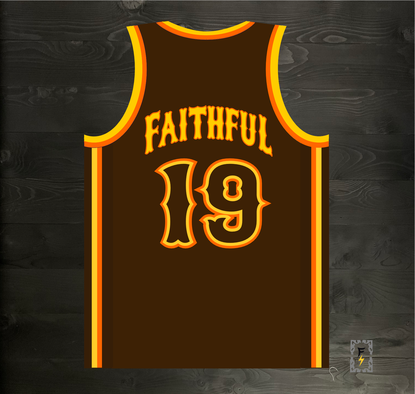 A-103m #19 FINE CITY FAITHFUL Brown Orange Yellow on Brown - MADE TO ORDER