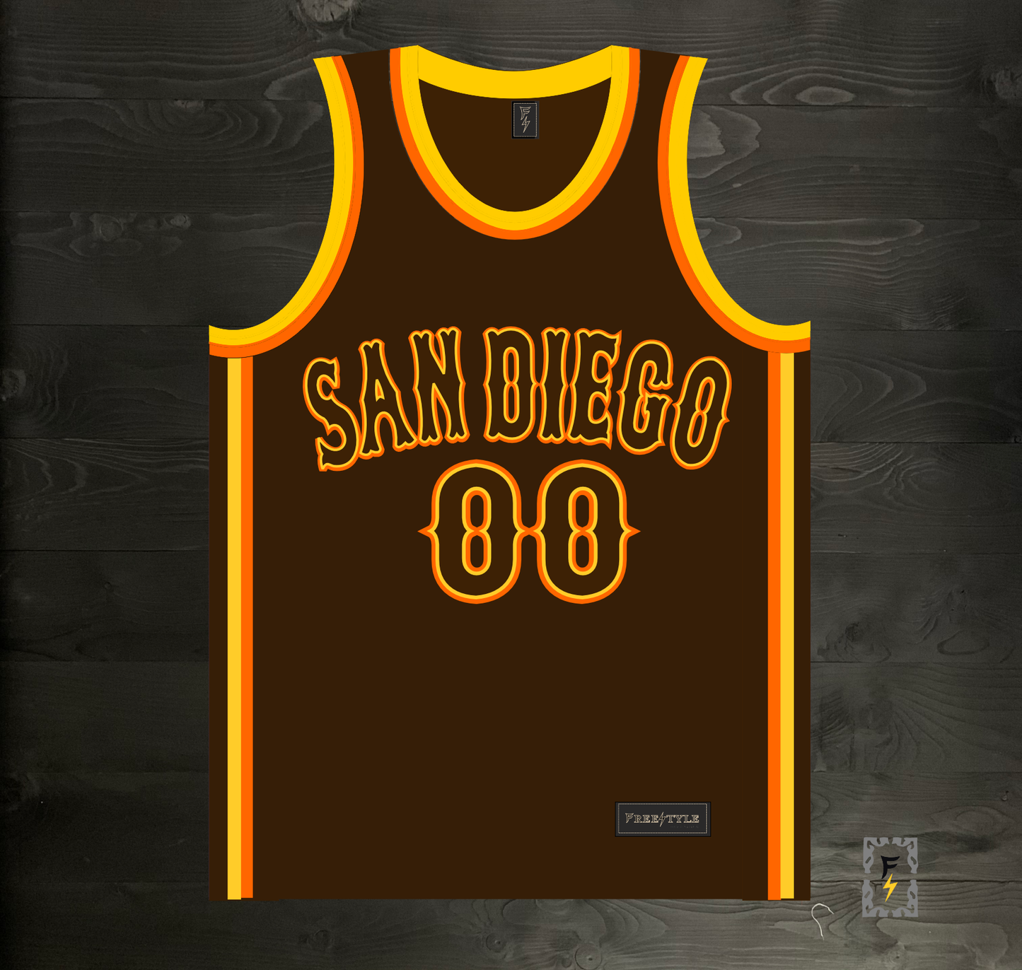 A-103m - CUSTOM Name and # Brown Orange Yellow on Brown - MADE TO ORDER