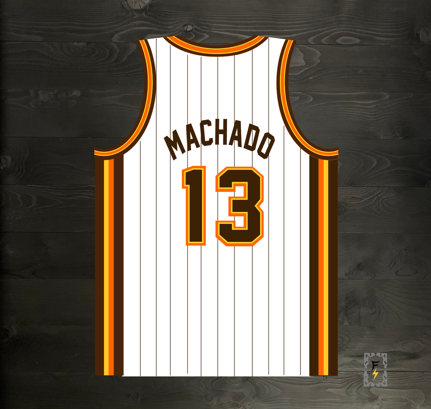 A-114m #13 White Brown Yellow Orange w Pinstripes Basketball Jersey - MADE TO ORDER