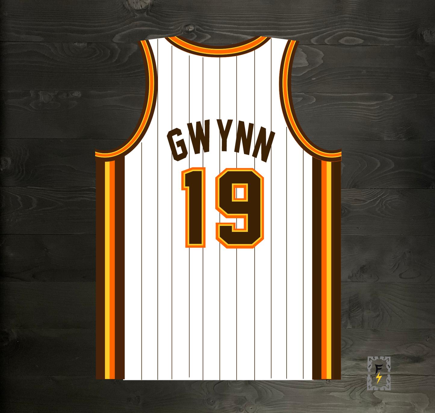 A-114m #19 White Brown Yellow Orange w Pinstripes Basketball Jersey - MADE TO ORDER