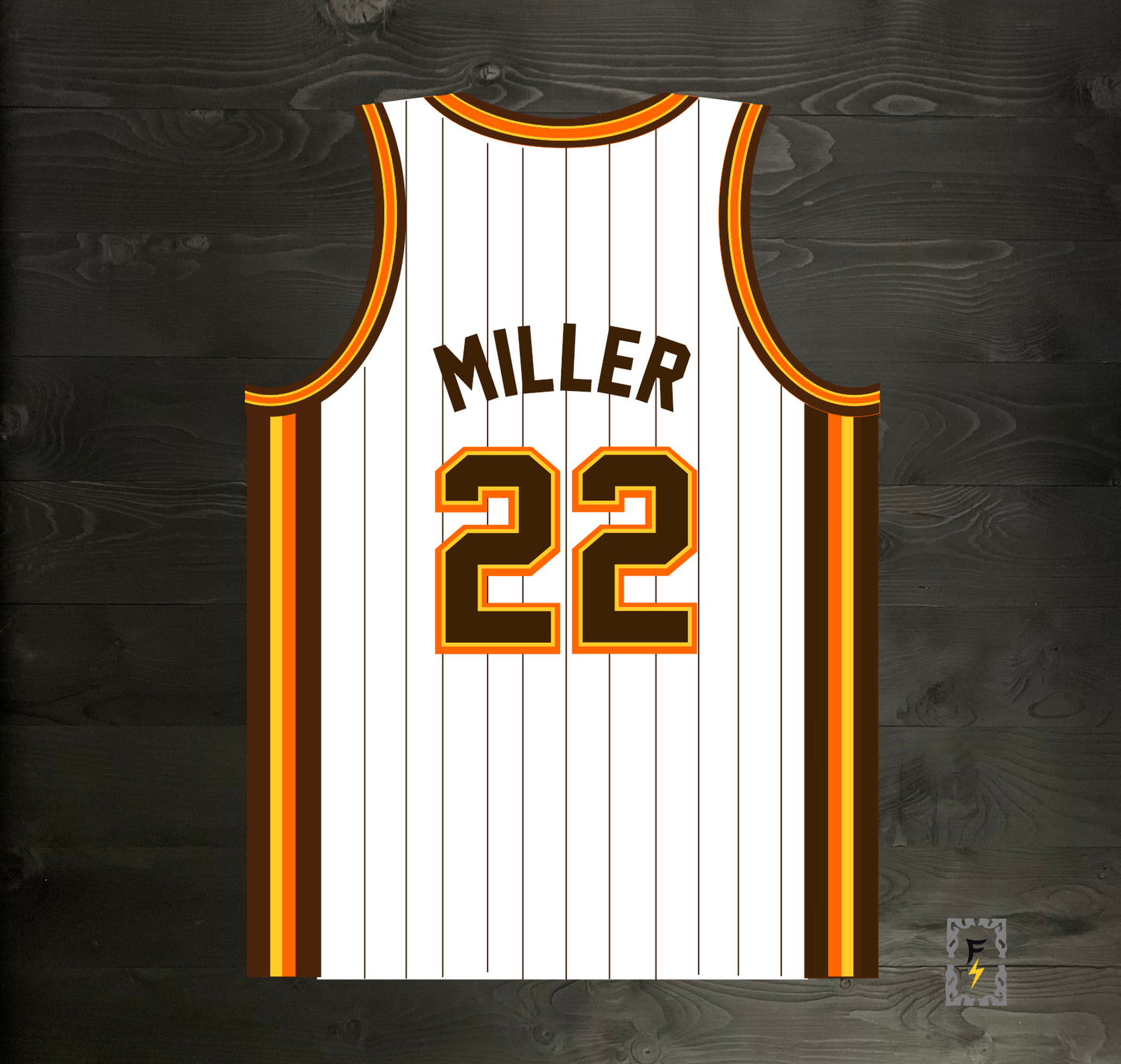 A-114m #22 White Brown Yellow Orange w Pinstripes Basketball Jersey - MADE TO ORDER