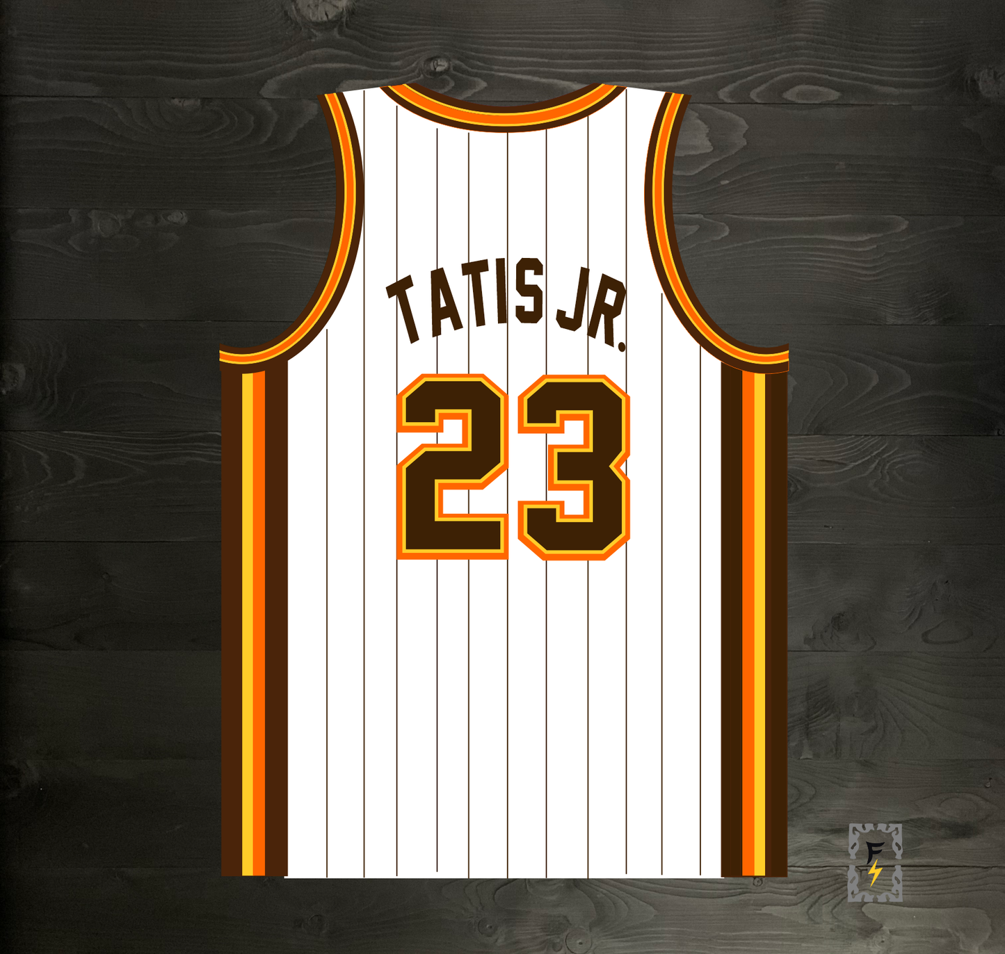 A-114m #23 White Brown Yellow Orange w Pinstripes Basketball Jersey - MADE TO ORDER
