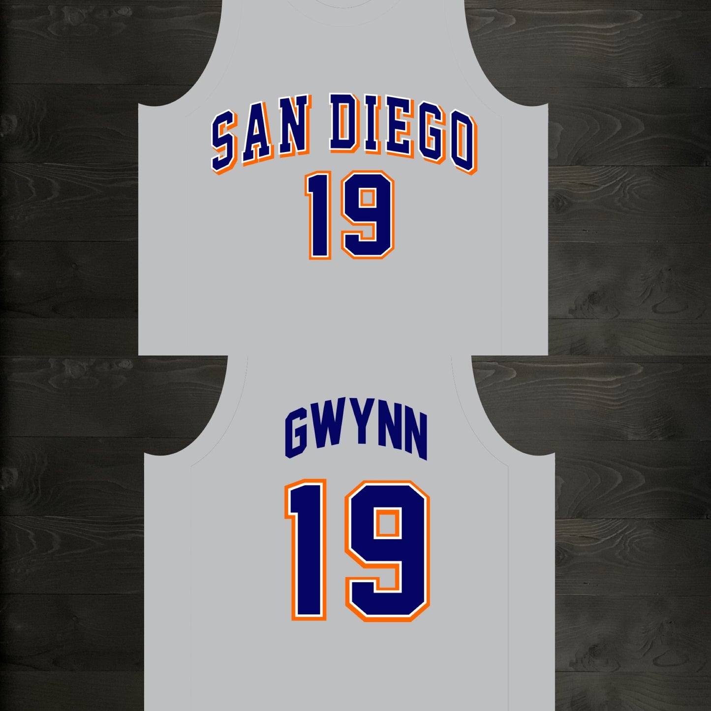 A-117m #19 Gray Navy Orange White Basketball Jersey - MADE TO ORDER