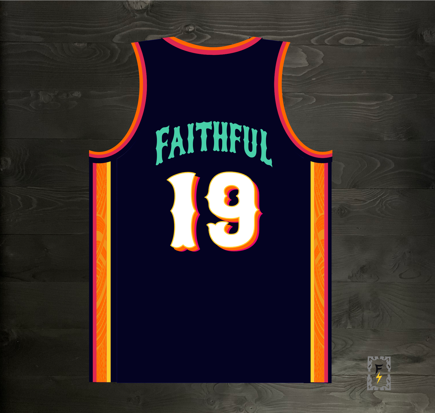 A-120m #19 FAITHFUL Navy Orange White Pink Basketball Jersey - MADE TO ORDER