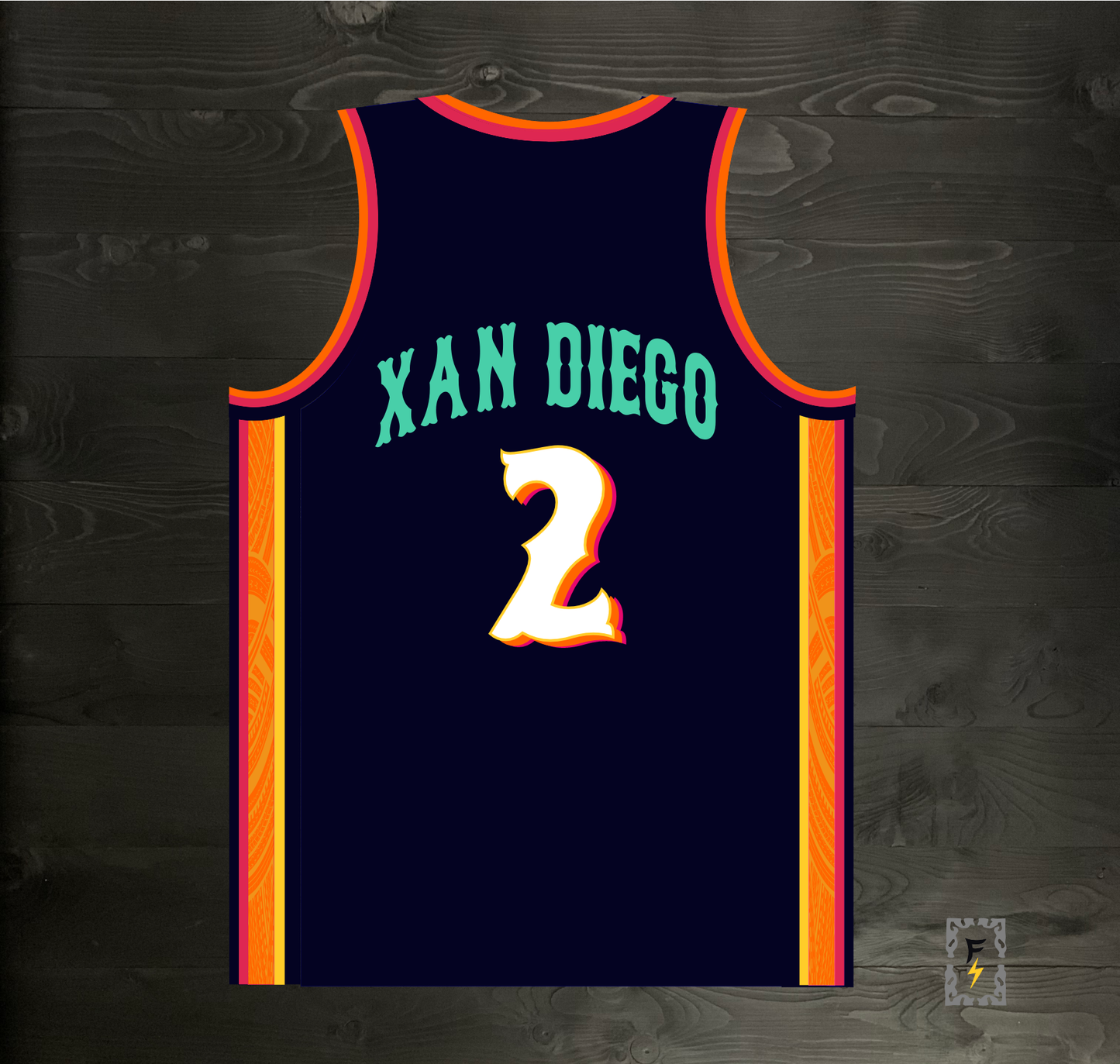 A-120m #2 XAN DIEGO Navy Orange White Pink Basketball Jersey - MADE TO ORDER