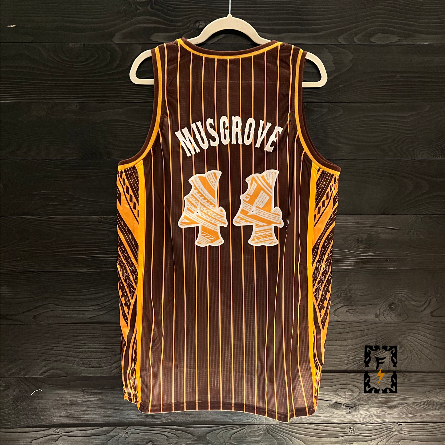 A-011a #44 Brown White Yellow Pinstripes Tribal - ALL SIZES