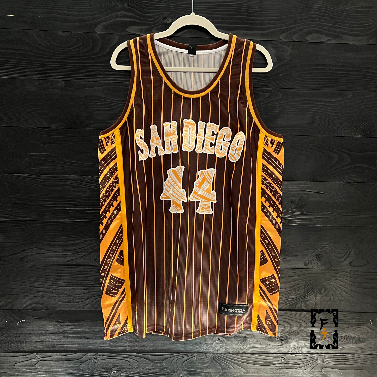 A-011a #44 Brown White Yellow Pinstripes Tribal - ALL SIZES