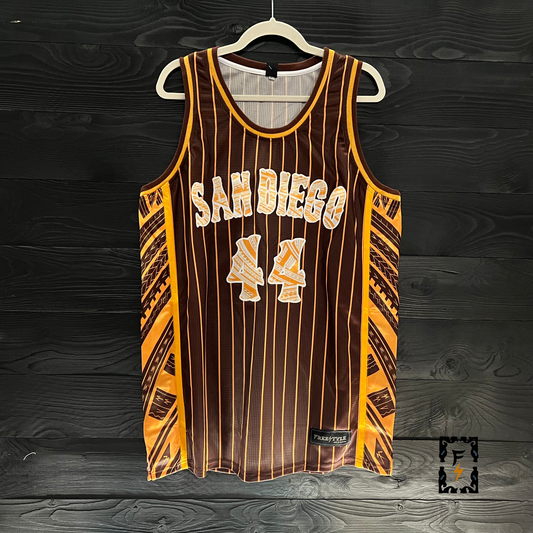 A-011a #44 Brown White Yellow Pinstripes Tribal - ALL SIZES