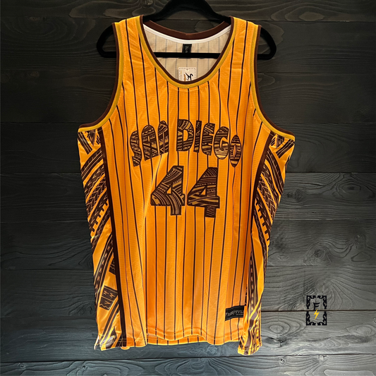 A-014a #44 Yellow Brown Pinstripes Tribal - ALL SIZES