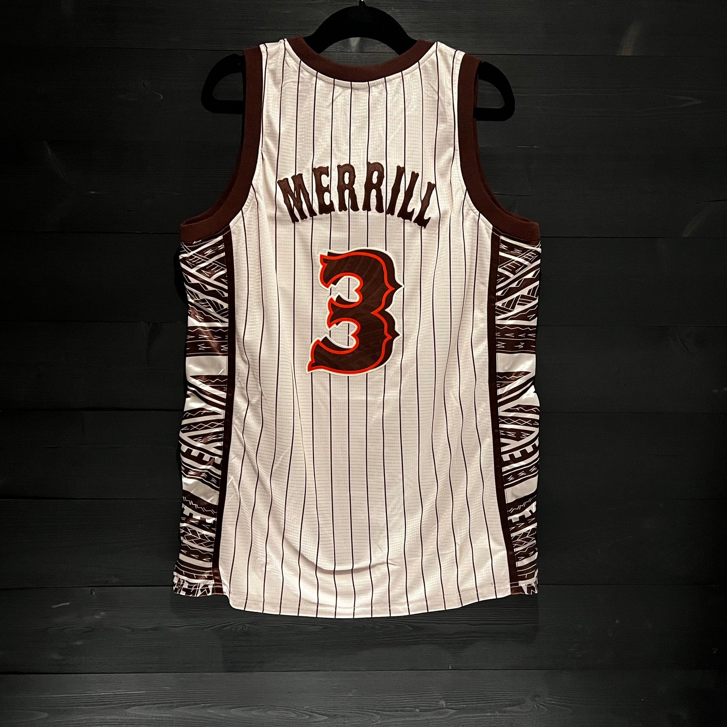 A-021m #3 Creme Brown Orange Pinstripes Tribalz - MADE TO ORDER - ALL SIZES
