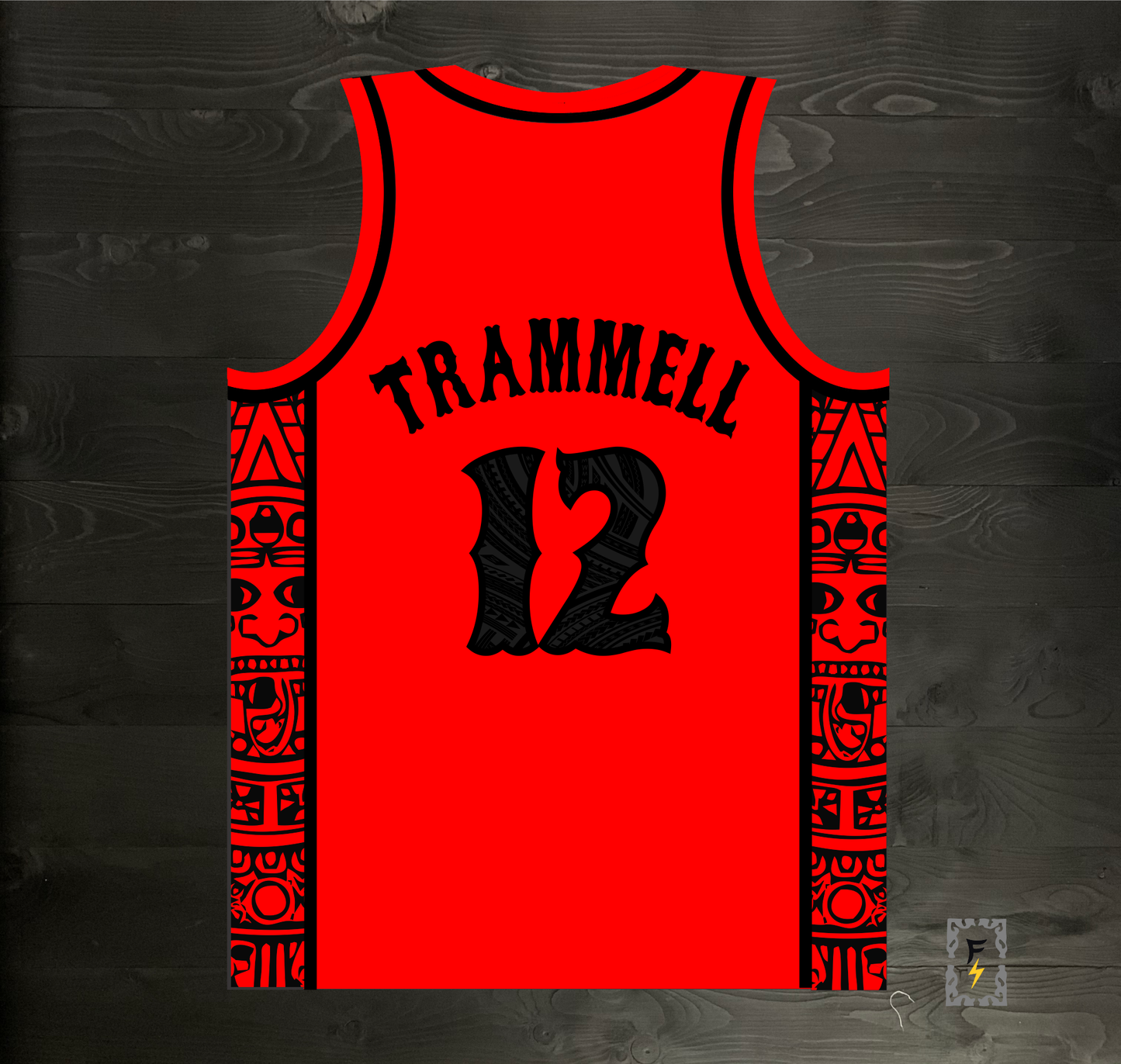 C-012m TRAMMELL #12 AZTECS Red Hieroglyphics - MADE TO ORDER