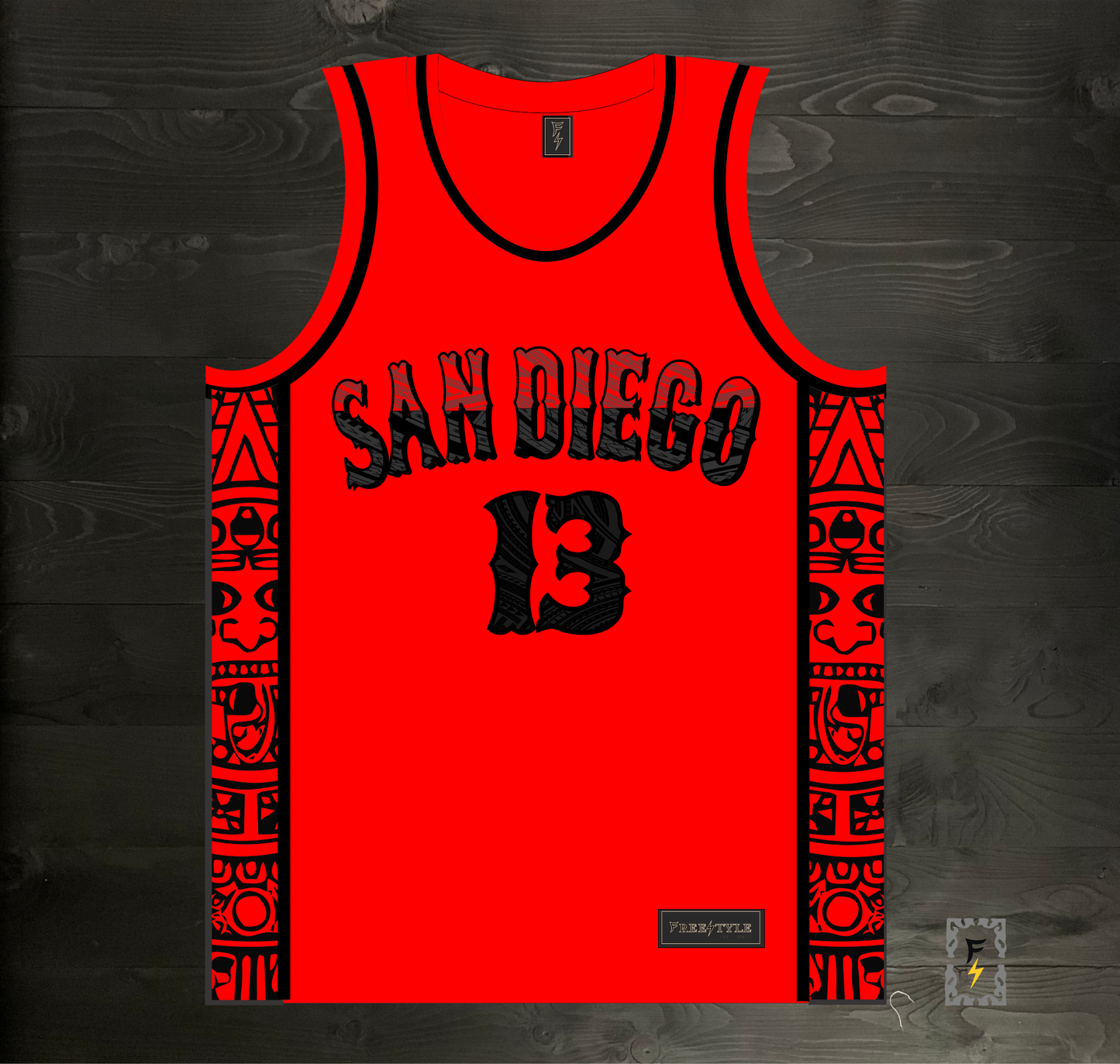 C-012m LeDEE #13 AZTECS Red Hieroglyphics - MADE TO ORDER