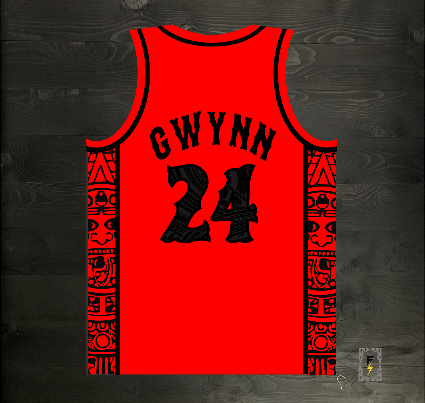 C-012m GWYNN #24 AZTECS Red Hieroglyphics - MADE TO ORDER
