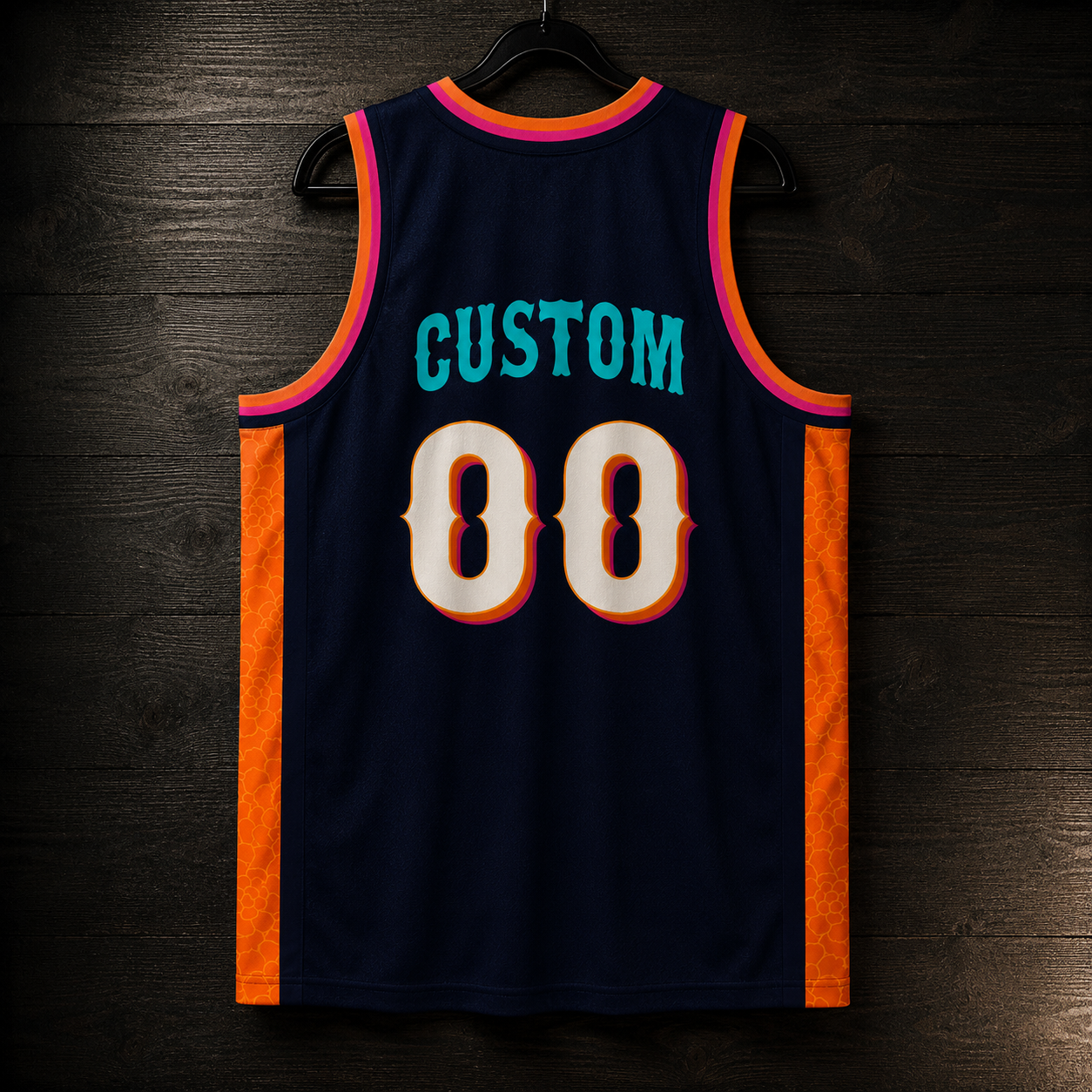 A-120m CUSTOM Name and # Navy White Orange Pink Basketball Jersey - MADE TO ORDER