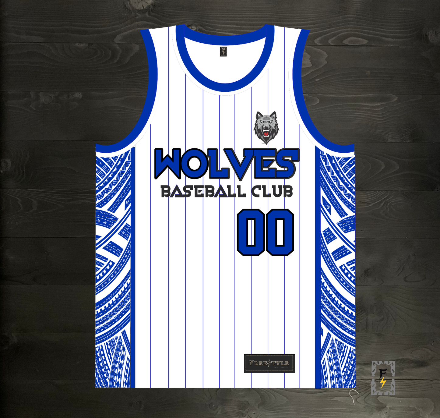 L-003m CUSTOM NAME AND # San Diego Wolves White Royal Blue Pinstripes - MADE TO ORDER