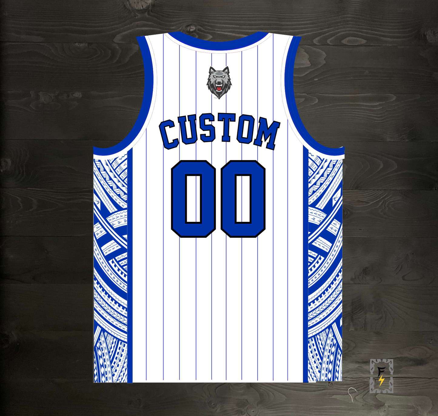 L-003m CUSTOM NAME AND # San Diego Wolves White Royal Blue Pinstripes - MADE TO ORDER