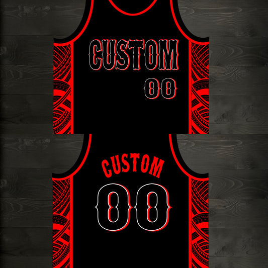 M-360m CUSTOM TEAM Black Red Tribalz Basketball Jersey ALL SIZES - MADE ORDER
