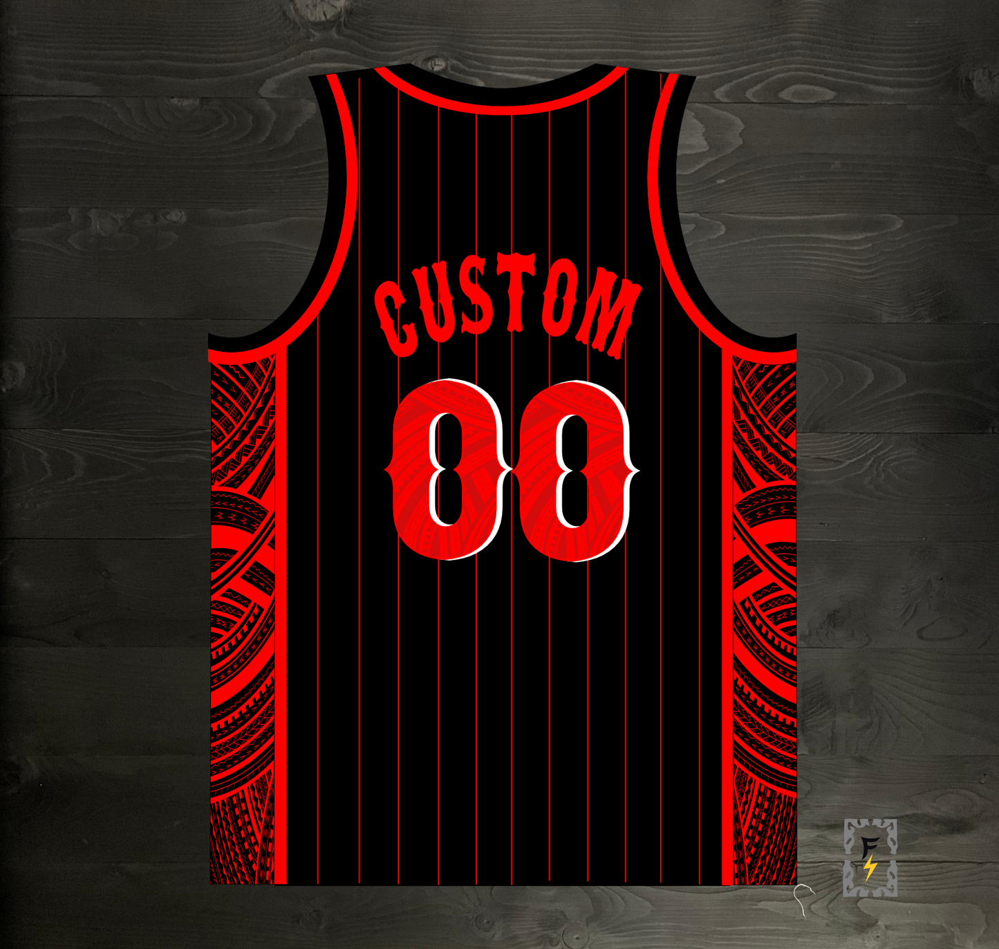 M-363m CUSTOM NAME and # Black Red Pinstripes Tribalz ALL SIZES - MADE ORDER