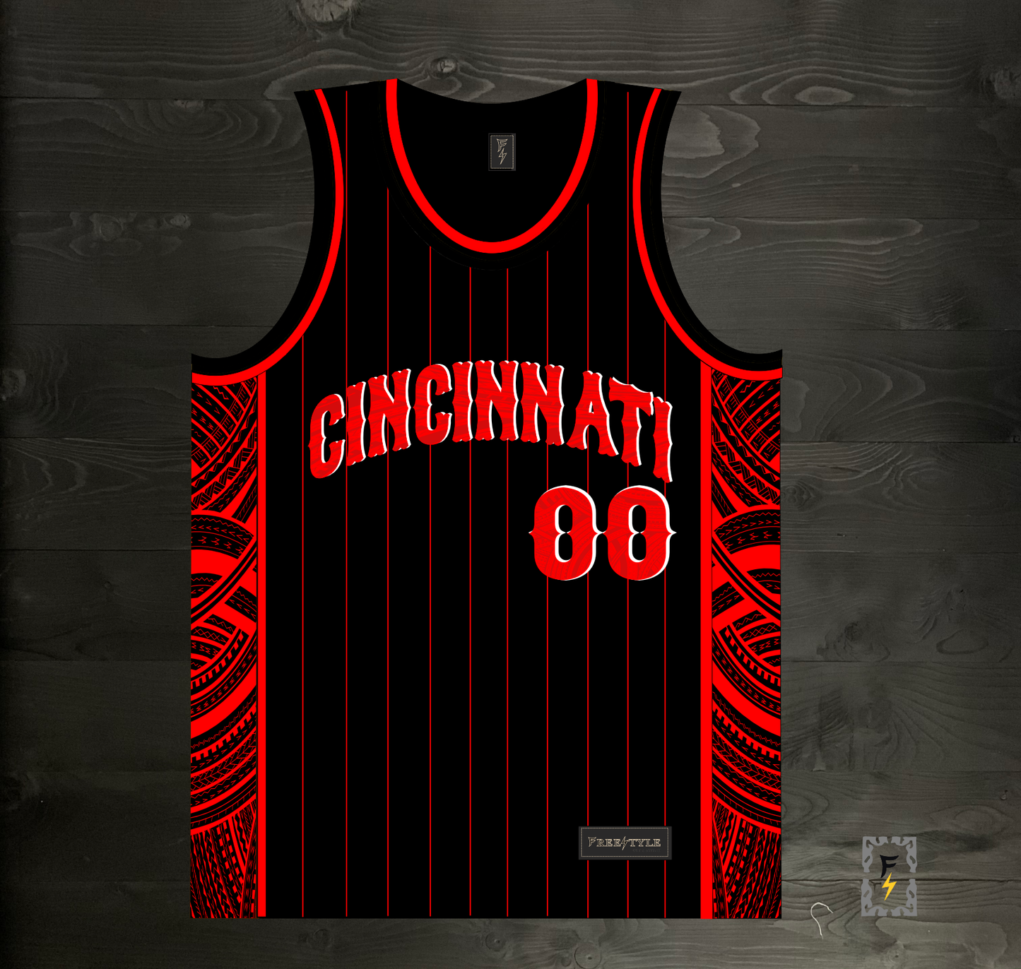 M-363m CUSTOM NAME and # Black Red Pinstripes Tribalz ALL SIZES - MADE ORDER