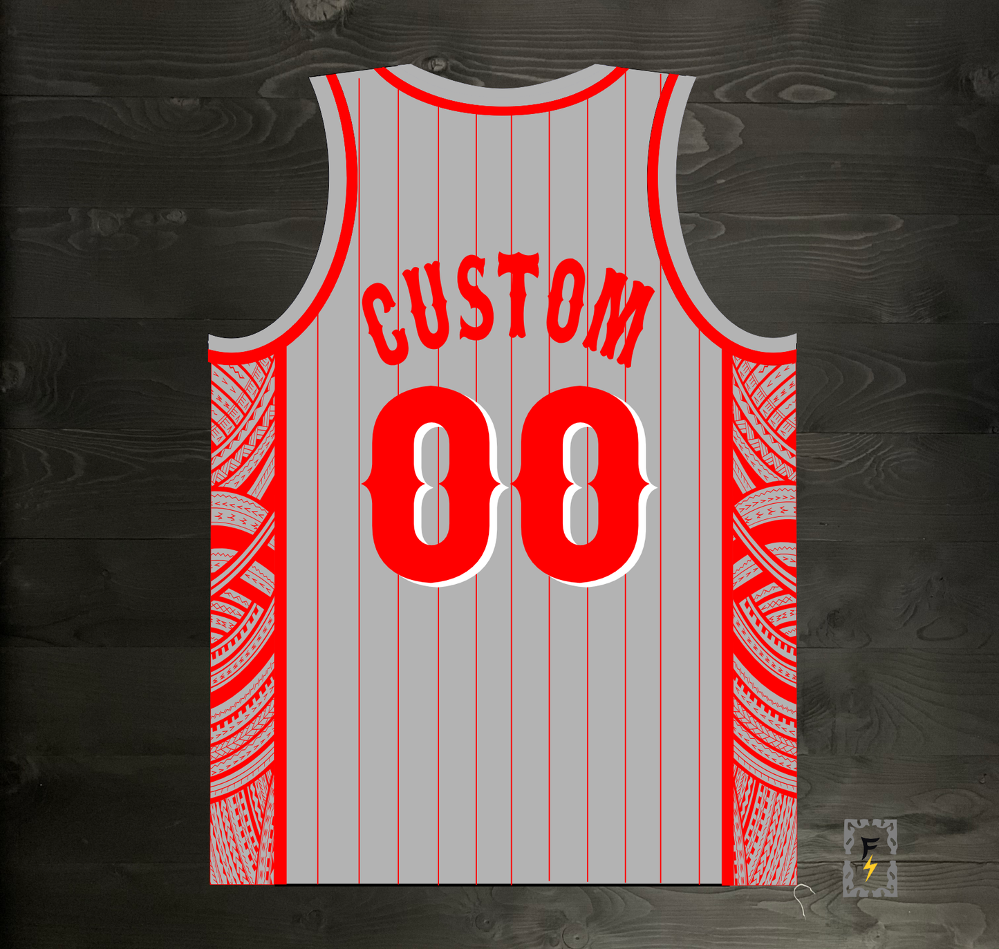 M-364m CUSTOM TEAM Gray Red Pinstripes Tribalz Basketball Jersey ALL SIZES - MADE ORDER