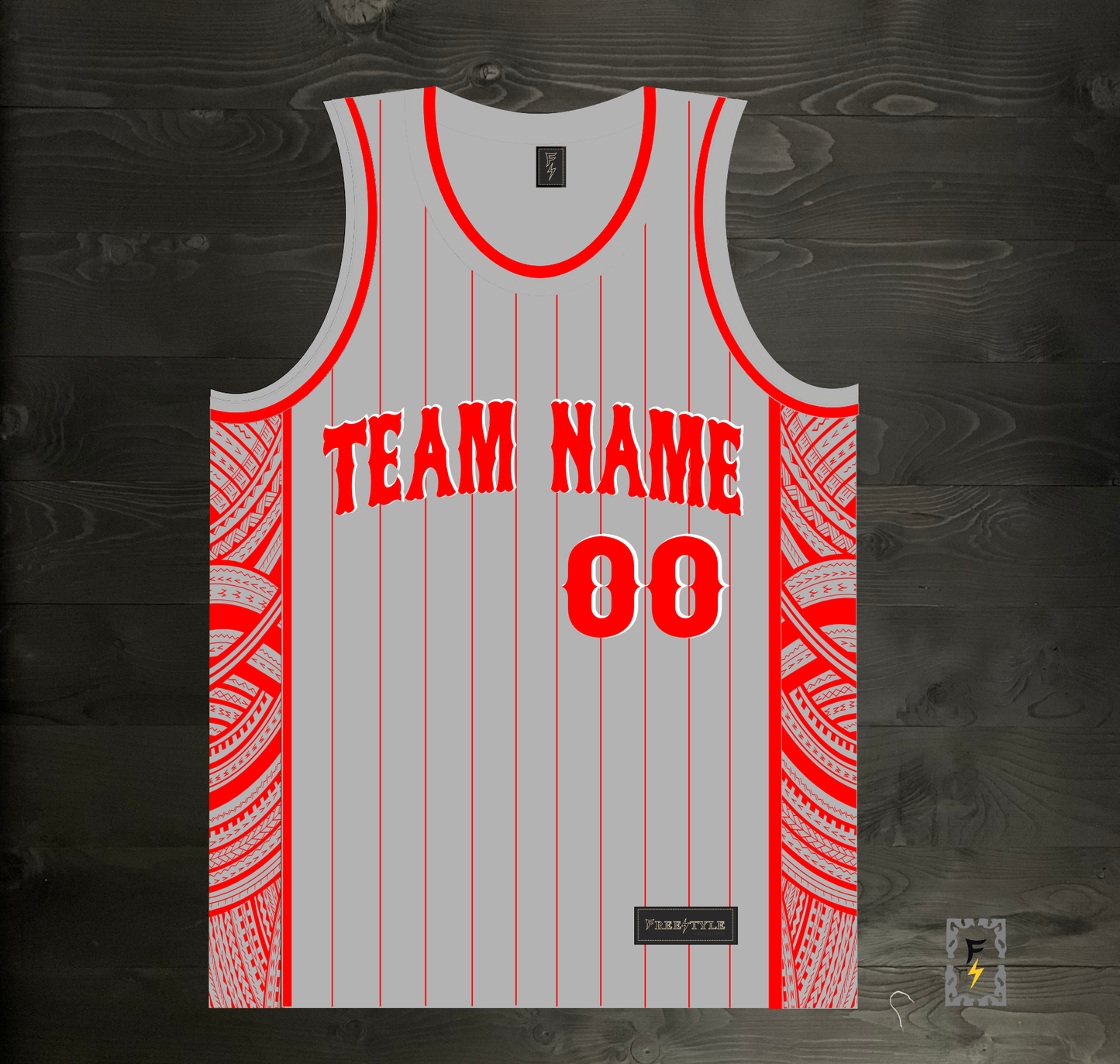 M-364m CUSTOM TEAM Gray Red Pinstripes Tribalz Basketball Jersey ALL SIZES - MADE ORDER