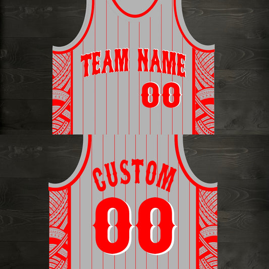 M-364m CUSTOM TEAM Gray Red Pinstripes Tribalz Basketball Jersey ALL SIZES - MADE ORDER