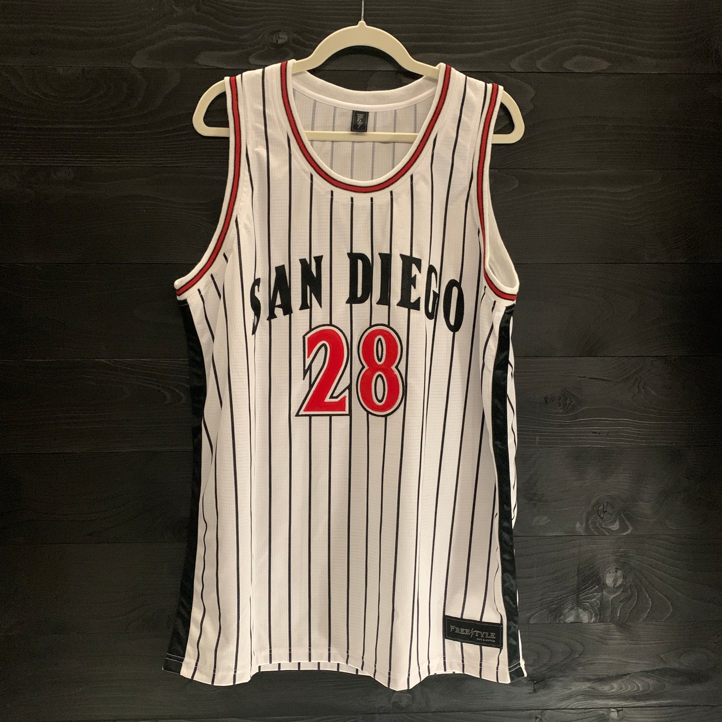 C-004m FAULK #28 AZTECS SD White Pinstripes - MADE TO ORDER