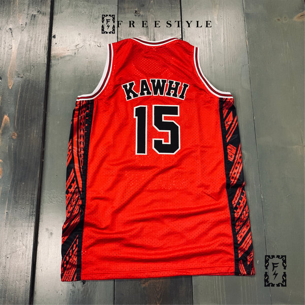 State Basketball Jersey in Red w Black Pinstripes #15 KAWHI – Free Style  Cut & Stitch