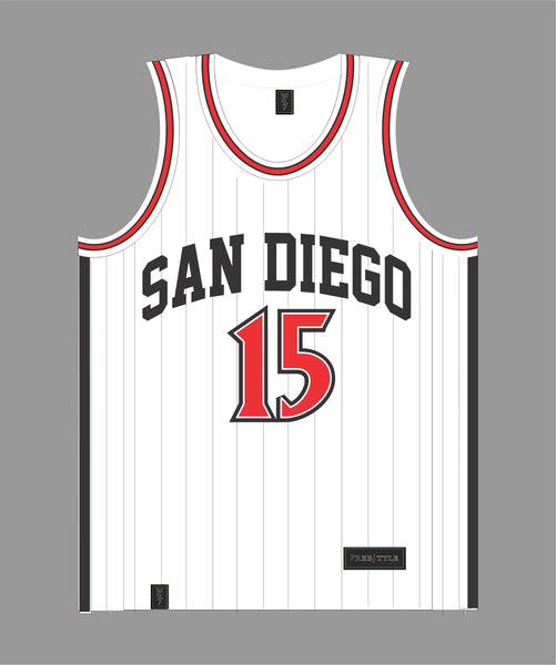 State Inspired Basketball Jersey in White and Black Pinstripes #15 KAW –  Free Style Cut & Stitch