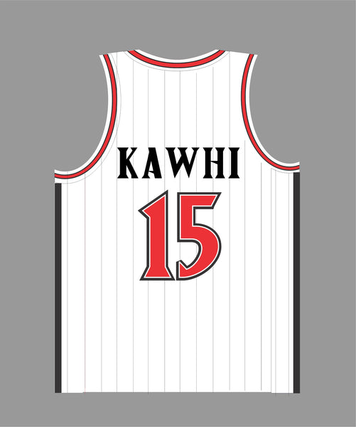 State Inspired Basketball Jersey in White and Black Pinstripes #15 KAWHI