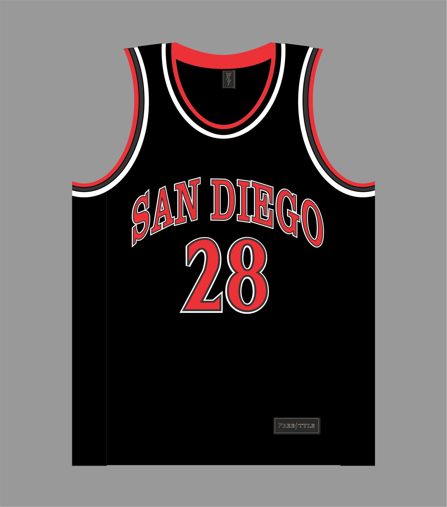 State Inspired Basketball Jersey in Black Red #28 FAULK