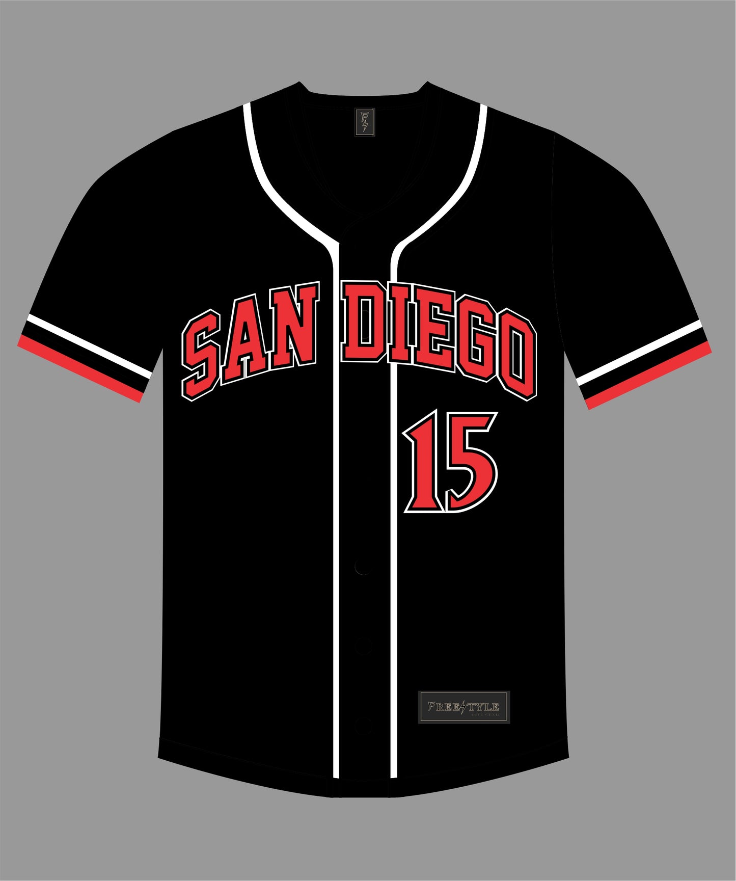 State Inspired Baseball Jersey in Black Red #15 KAWHI