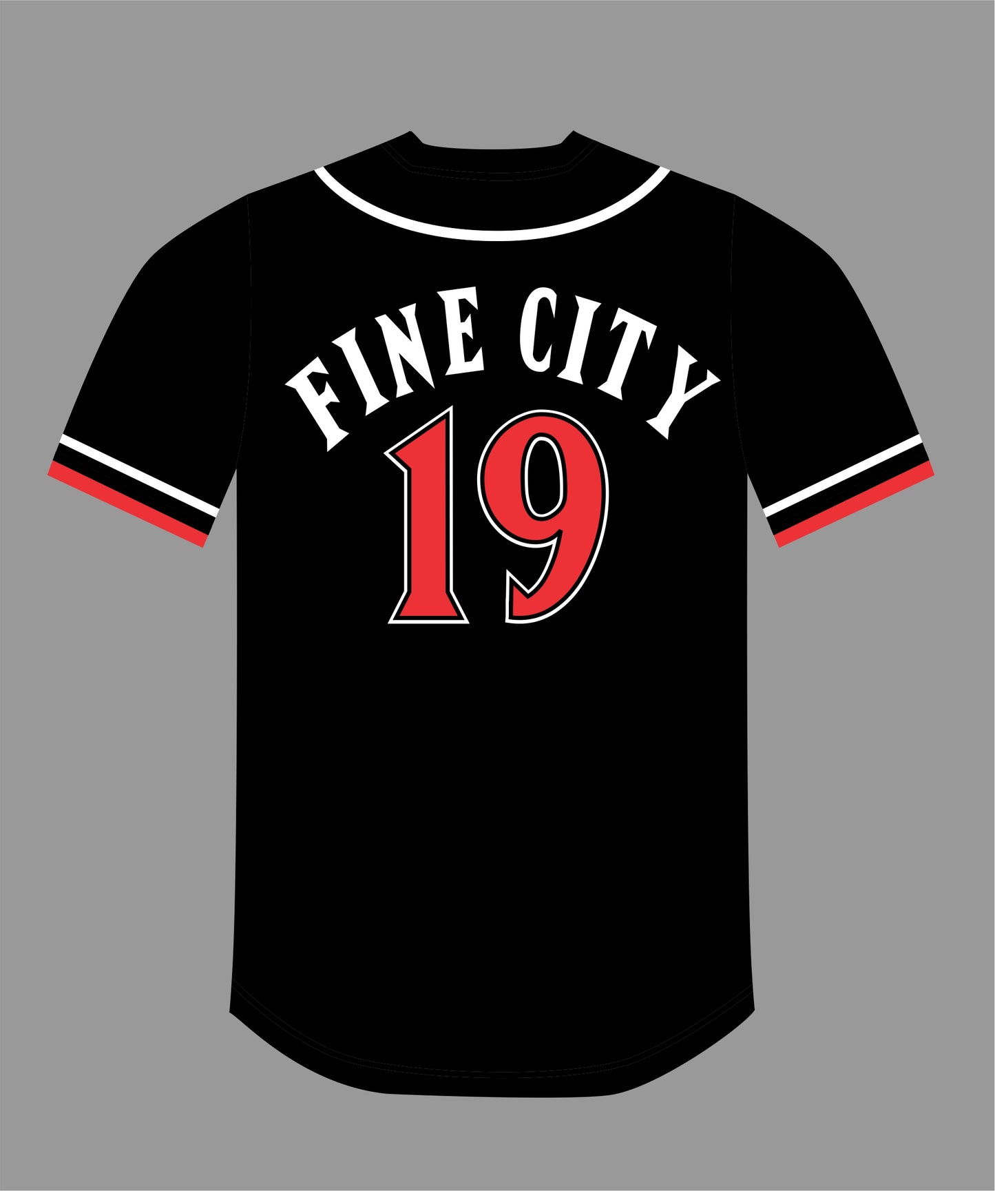 State Inspired Baseball Jersey in Black Red #19 FINE CITY