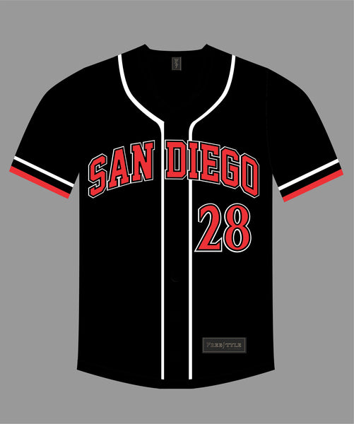 State Inspired Baseball Jersey in Black Red #28 FAULK